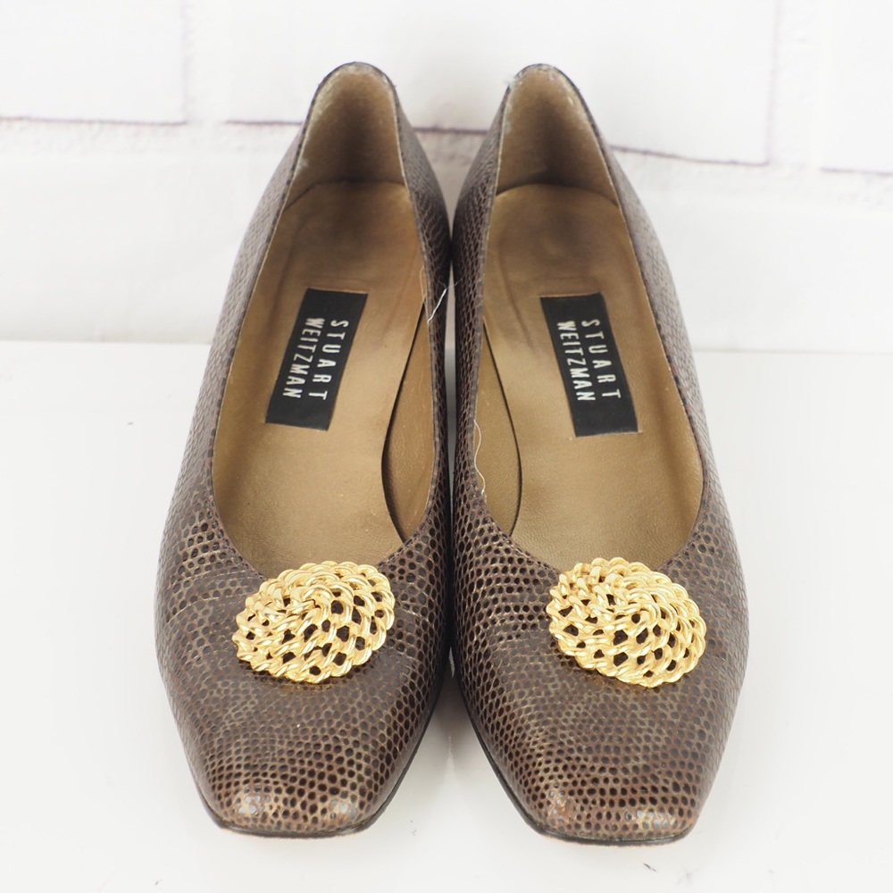 Stuart Weitzman 9.5 brown snake embossed pumps